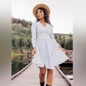 JessaKae Light Blue Lace V‑Neck Long Sleeve Mini Dress Leah Ryder